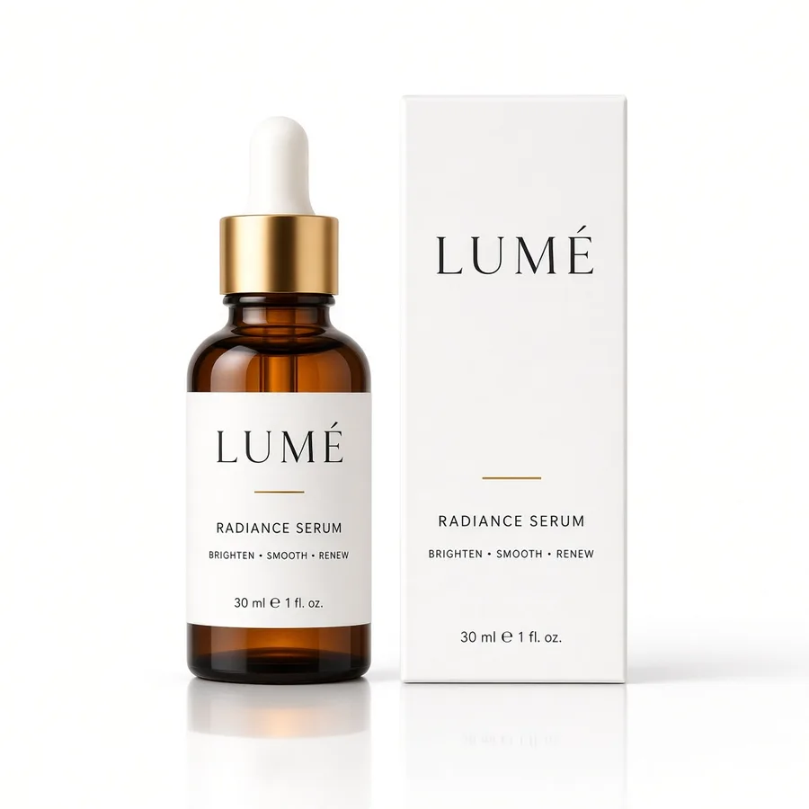 Sample main image for a fictional serum brand, LUMÉ