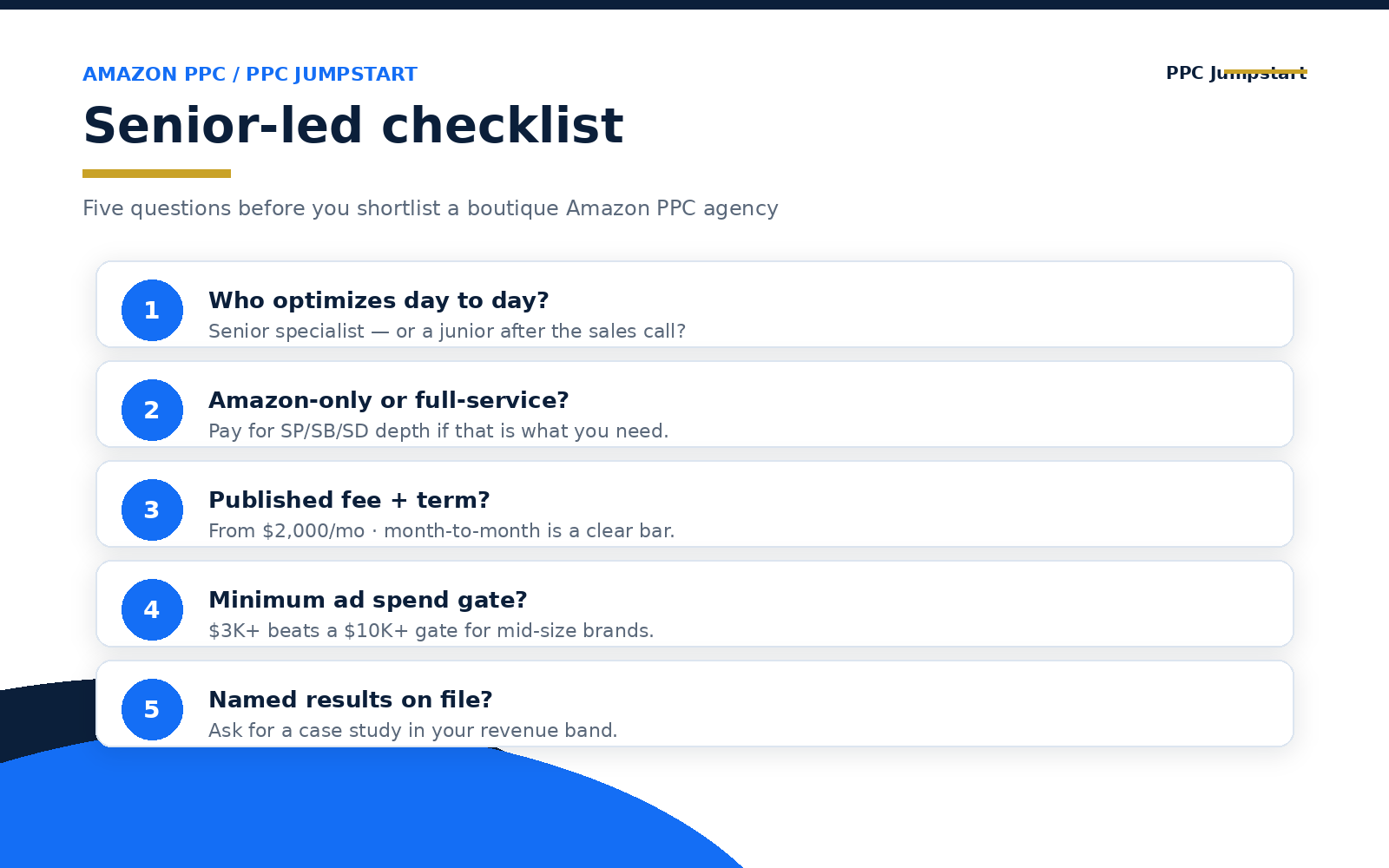 Infographic: five-question senior-led boutique checklist