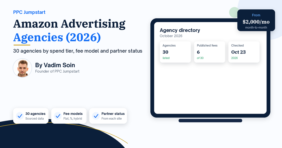 Amazon advertising agencies 2026 directory: 30 agencies by spend tier, fee model and partner status